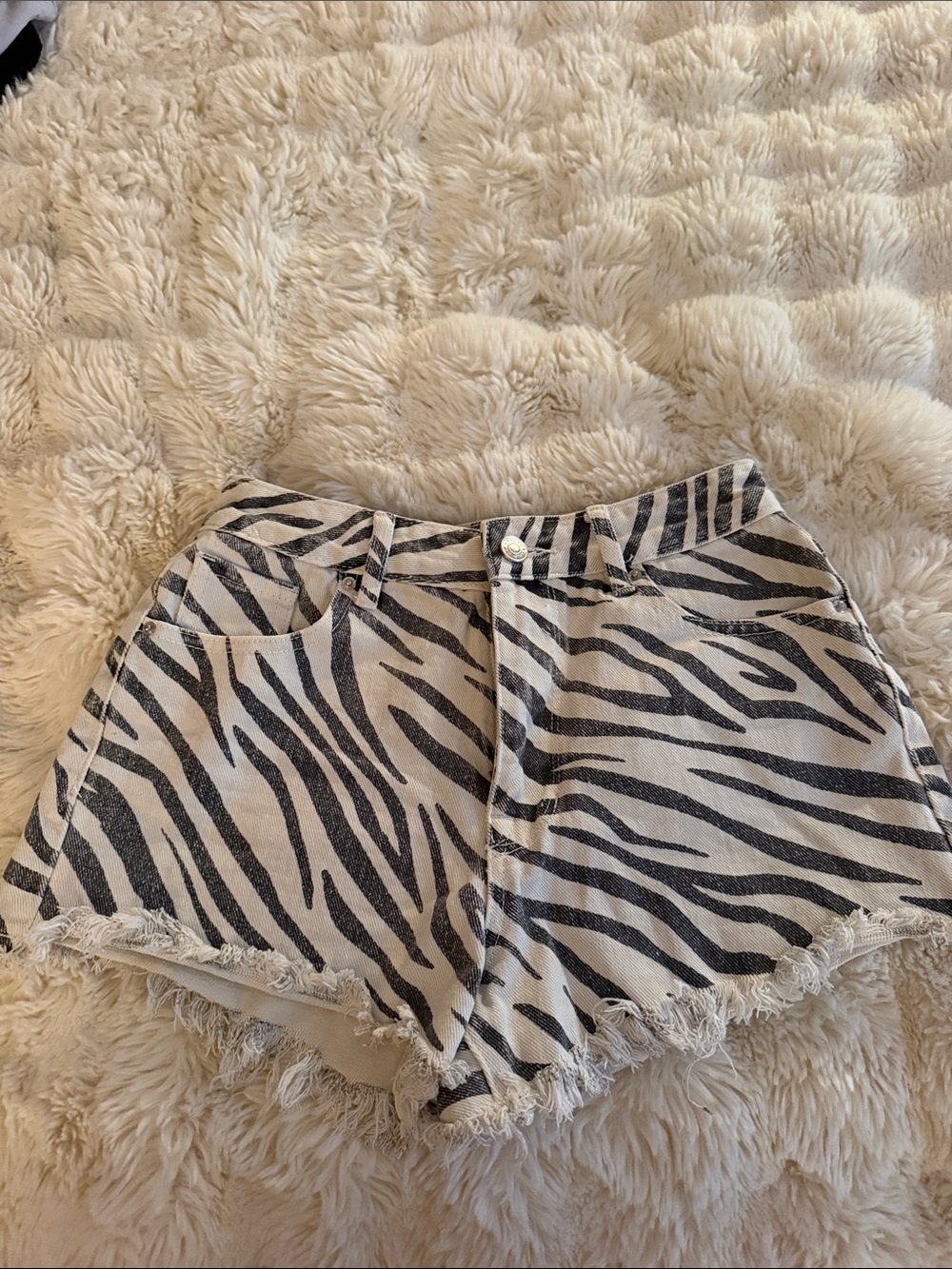 PacSun Zebra-Print Denim Shorts in Black & Cream